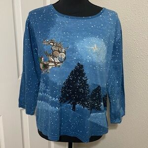Unique Santa Claus Christmas Night Sky Scene Top size Large, 100% cotton